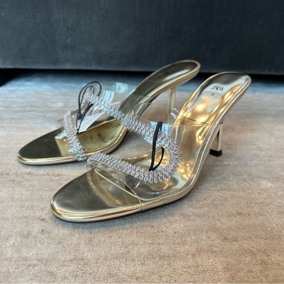 Zara Sparkly Heeled Vinyl Sandals. Size 7.5 NWT EU 38 - Picture 7 of 13